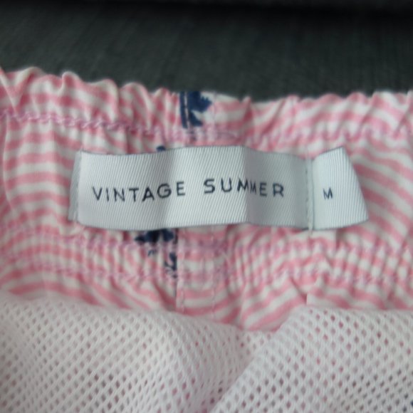 Vintage Summer Pink & White with Blue Palm Trees Size M Bathing Suit - Picture 5 of 15